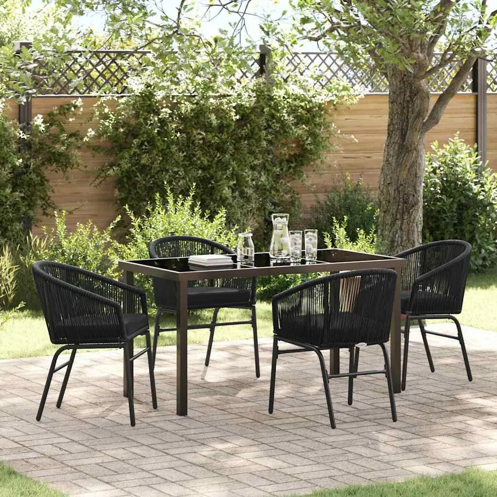 vidaXL Conjunto de jantar de jardim de 5 peças - Rattan polido chique em preto