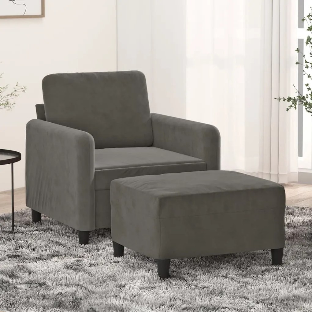 vidaXL Poltrona com apoio de pés 60 cm veludo cinzento-escuro