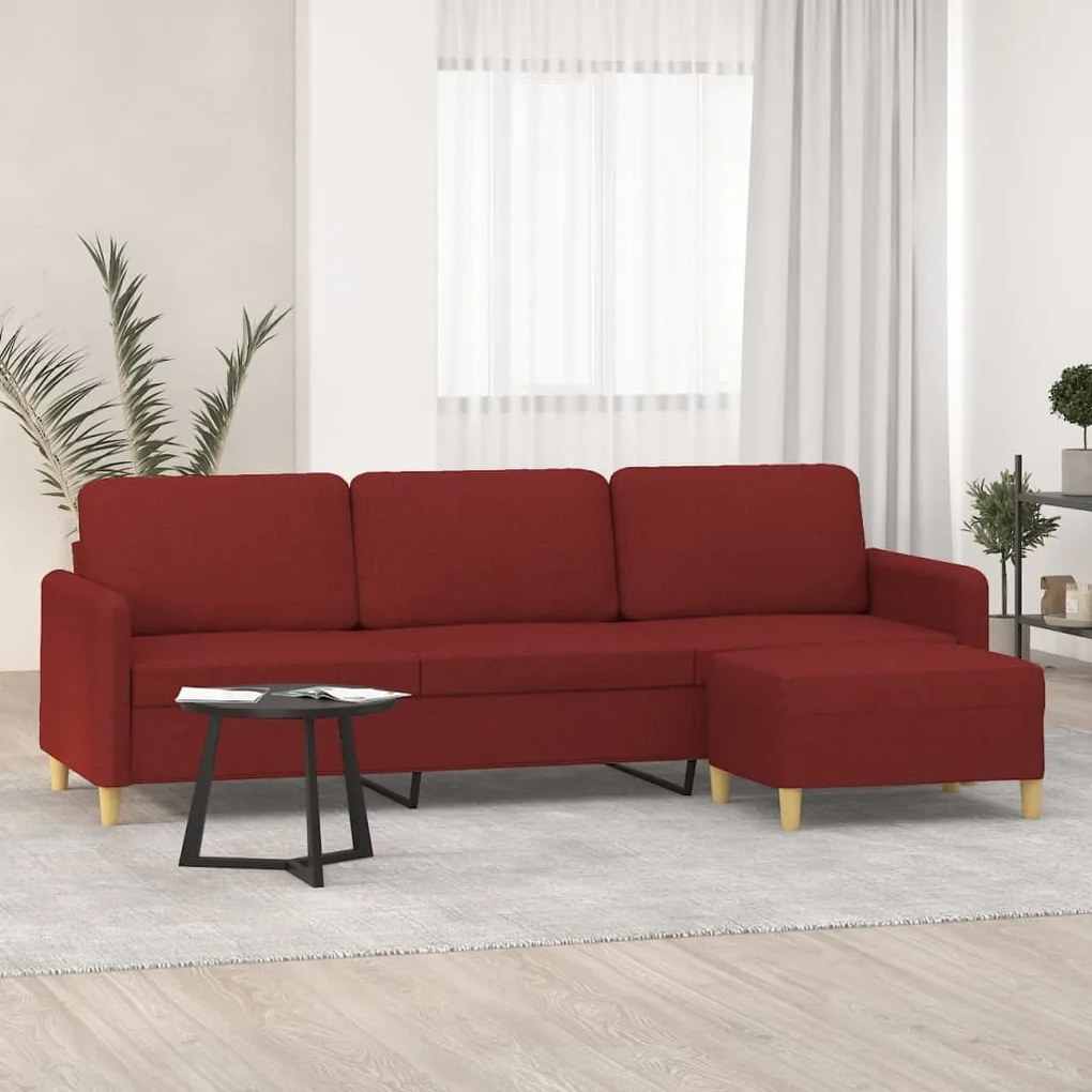 vidaXL Sofá de 3 lugares com apoio de pés 210 cm tecido vermelho tinto