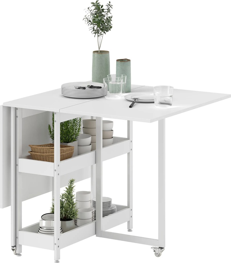 Mesa de jantar dobrável 133,4 L x 80 l x 75 A cm com rodas para 4 pessoas (CADEIRAS NÃO INCLUIDAS), com compartimentos abertos, ideal para espaços red