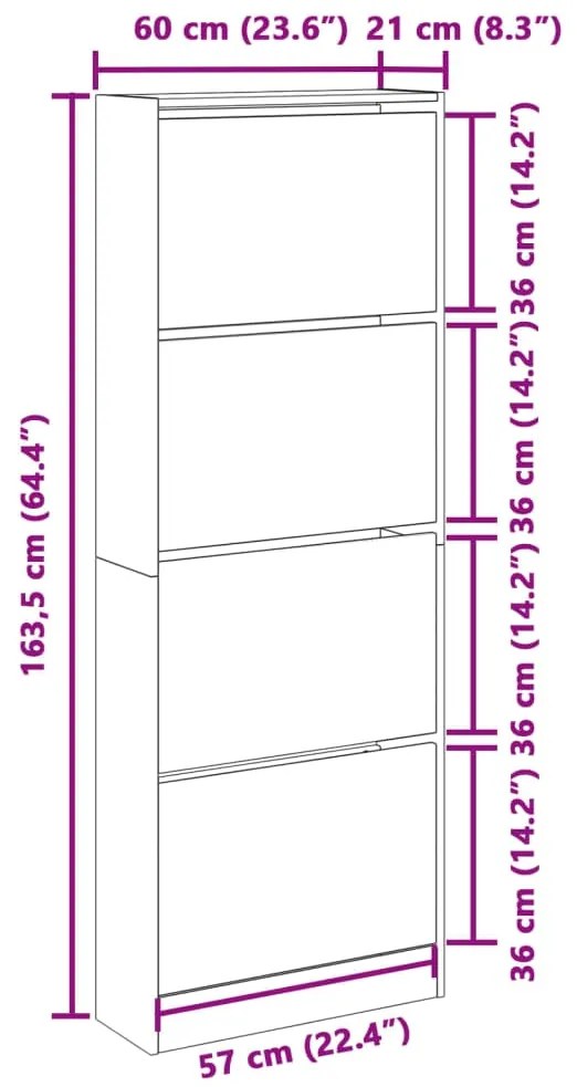 Sapateira 60x21x163,5 cm derivados de madeira preto