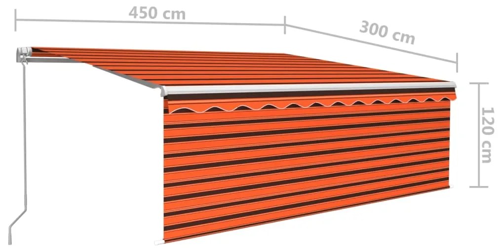 Toldo retrátil manual com estore 4,5x3 m laranja/castanho
