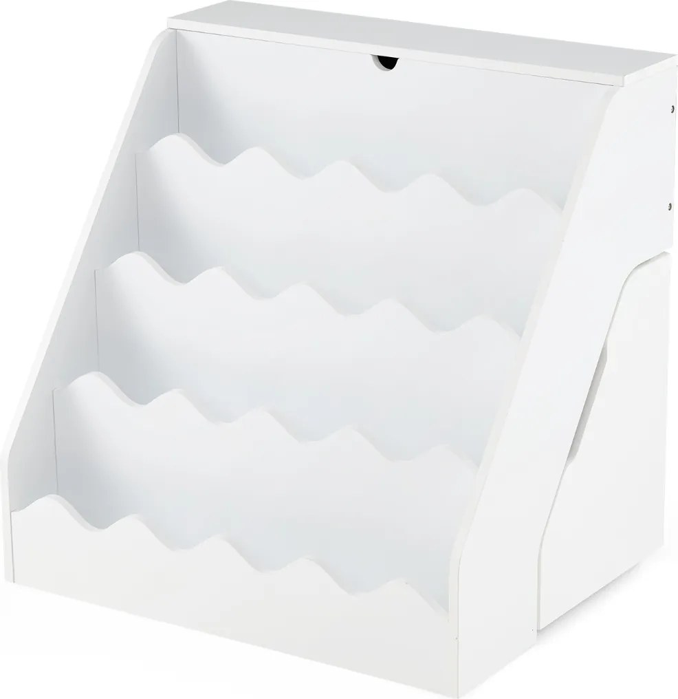 Estante de madeira para crianças 63 x 49 x 61,5 cm  com 4 níveis, prateleiras abertas, gaveta com rodas e caixa com tampa para sala de jogos, cor made