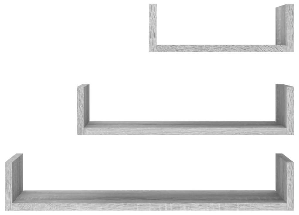 Prateleiras exp. parede 3 pcs derivados madeira sonoma cinza