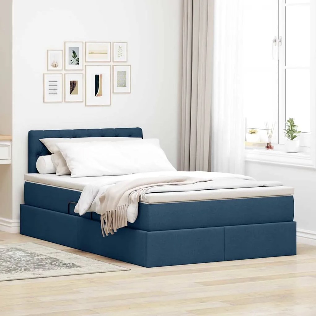 vidaXL Cama com arrumação e colchão com colchão Azul 120 x 200 cm