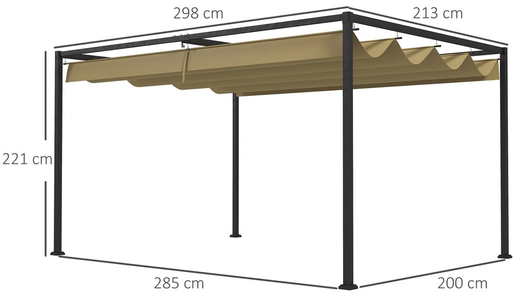 Pérgola 298x213x221 cm Pérgola de Jardim com Teto Retrátil de Poliéster com Revestimento Caqui