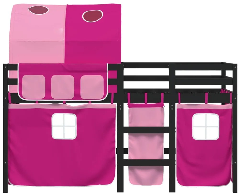 Cama alta para criança com túnel 90x200 cm pinho maciço rosa