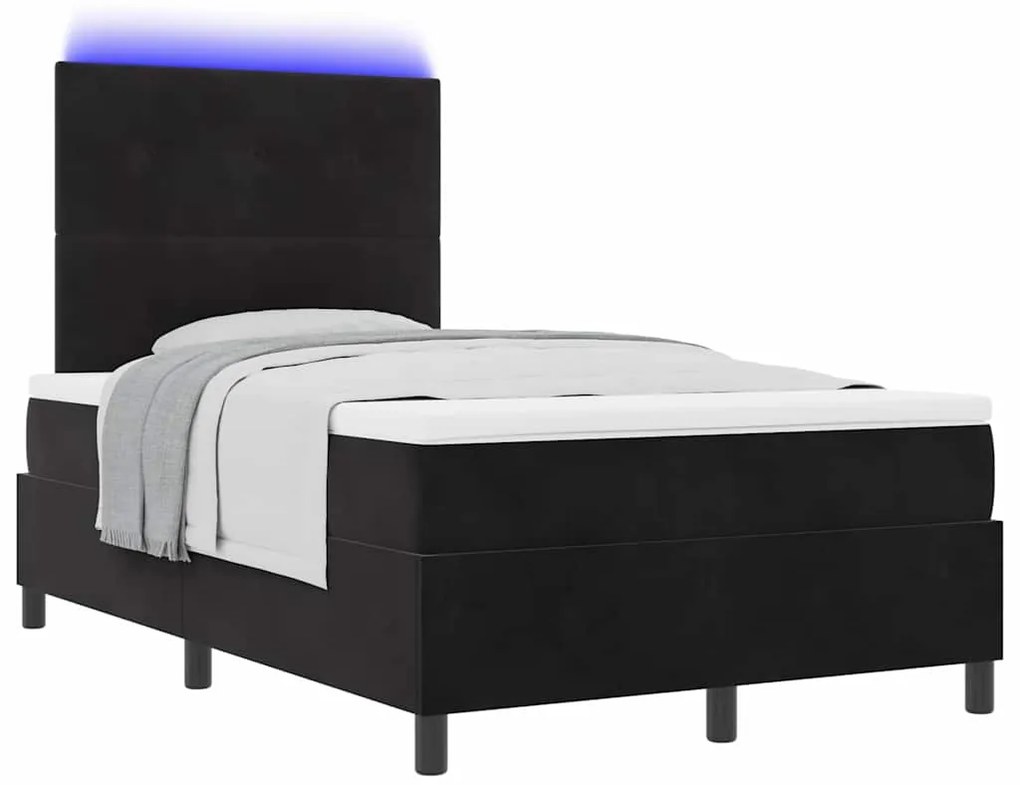 Cama Box com Colchão e LED Preta 120x190 cm Veludo