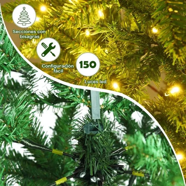 Árvore de Natal iluminada de 1,5 m com 300 ramos 150 luzes brancas e quentes Fácil de montar Perfeita para uma decoração verde