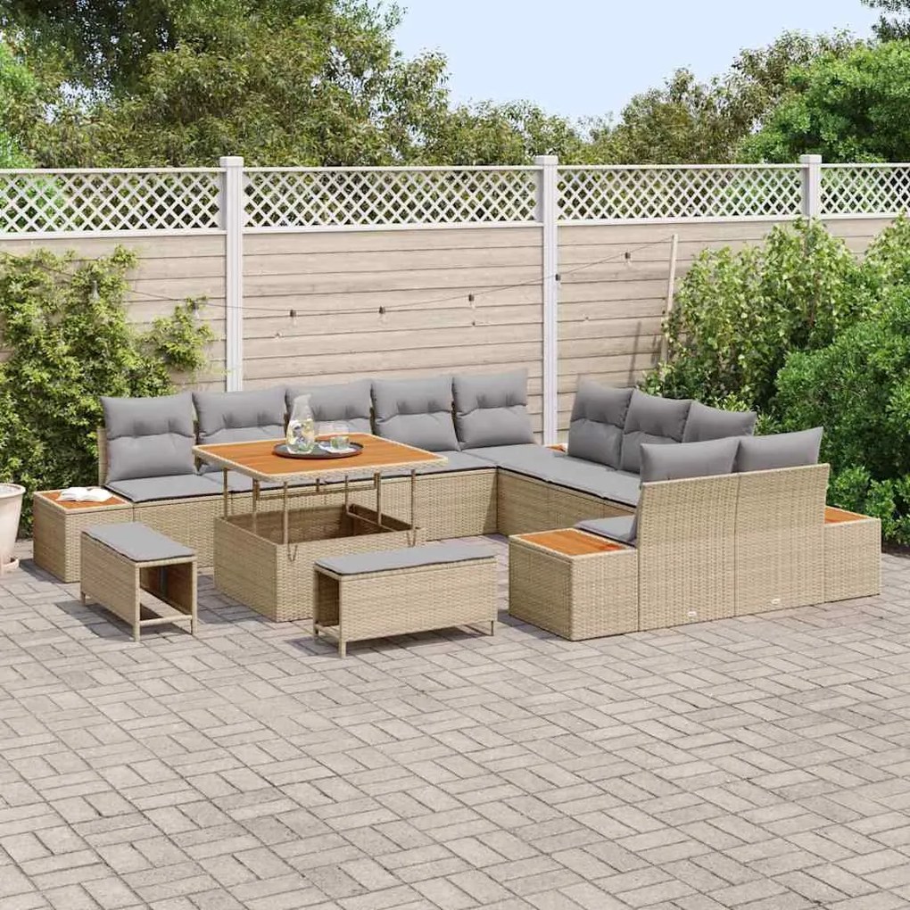 Conjunto de Sofá de Jardim vidaXL de 13 Peças com Almofadas Bege Vime