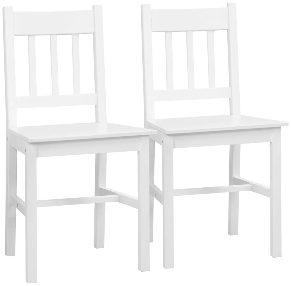 HOMCOM Conjunto de 2 Cadeiras de Sala de Jantar com Encosto de Ripas Estrutura de Madeira de Pinho 41x46,5x85,5 cm Branco | Aosom Portugal