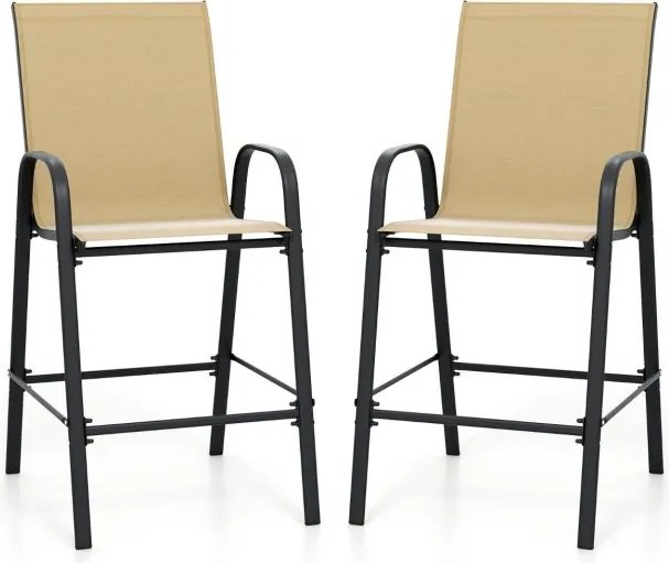 Conjunto de 2 cadeiras de bar com encosto, apoios de braços e apoios para os pés, capacidade de peso de 150 kg para bar, jardim, 62 x 76 x 130 cm, beg