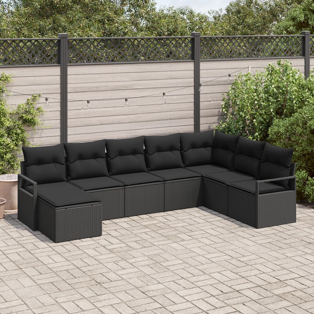 Conjunto de Sofá de Jardim vidaXL de 8 Peças com Almofadas Preto Vime Polirattan