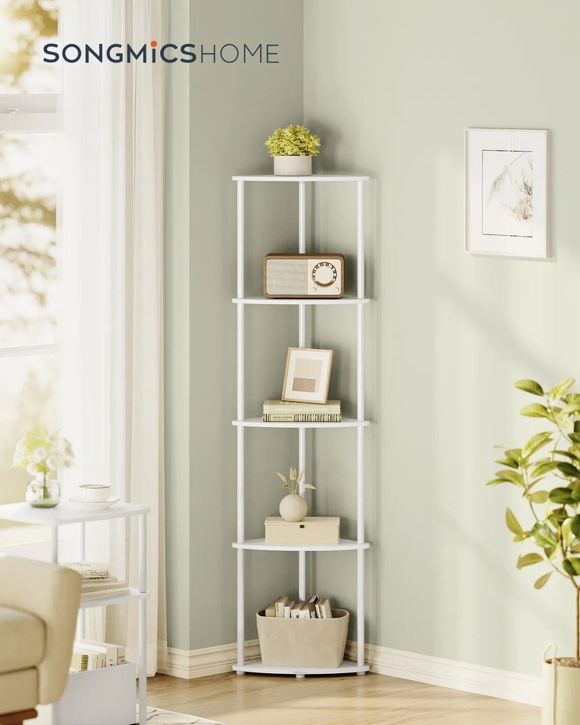 Estante de canto com 5 prateleiras 38,3 x 27 x 139 cm Branco
