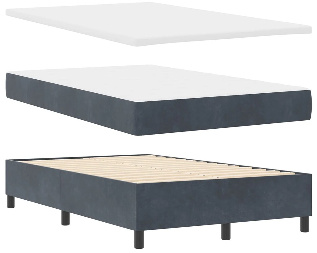 Cama Box com Colchão e Banco Cinza Escuro 120x200 cm Veludo