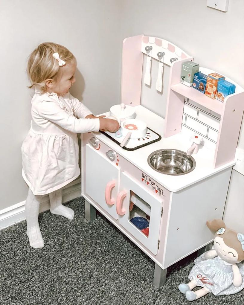 HOMCOM Cozinha de brinquedo para crianças acima de 3 anos brinquedo educativo com espaço de armazenamento acessórios incluídos som 55x 30x 80cm rosa