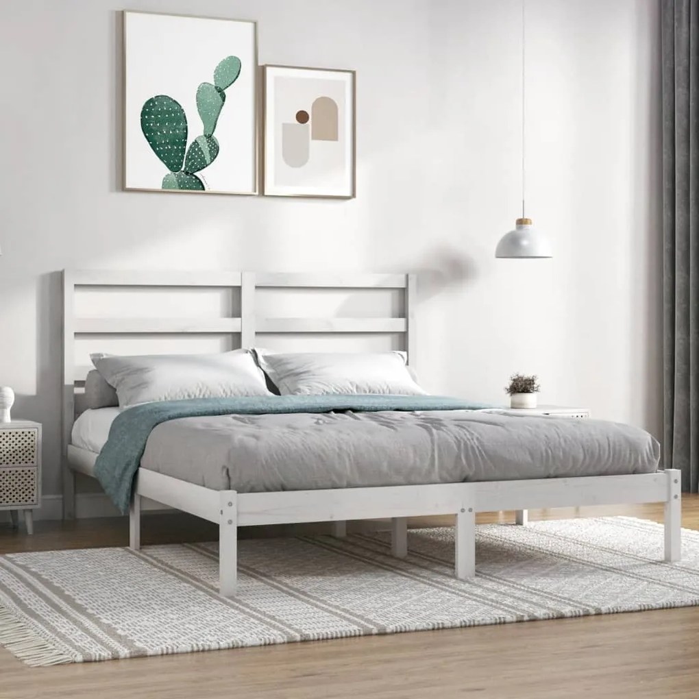 Cama sem colchão 140x190 cm madeira de pinho maciça branco
