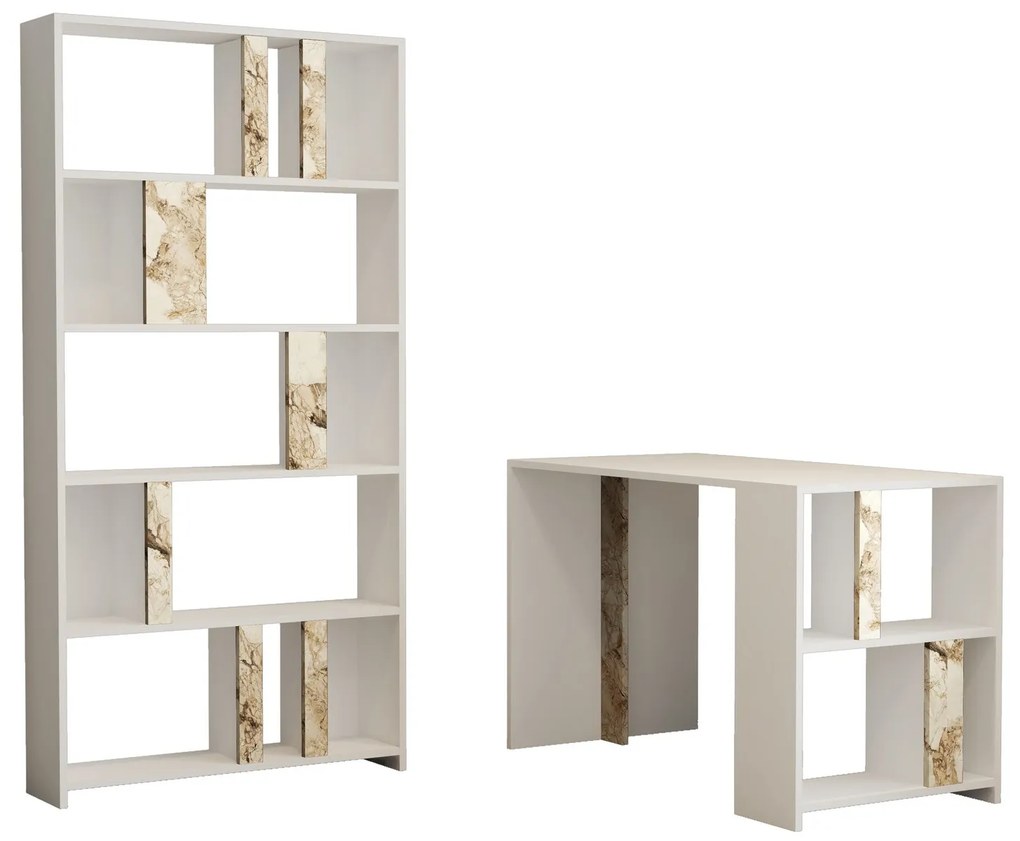 Secretária de Estudo e Estante Lima – Branco – Secretária: 120x75,4x60