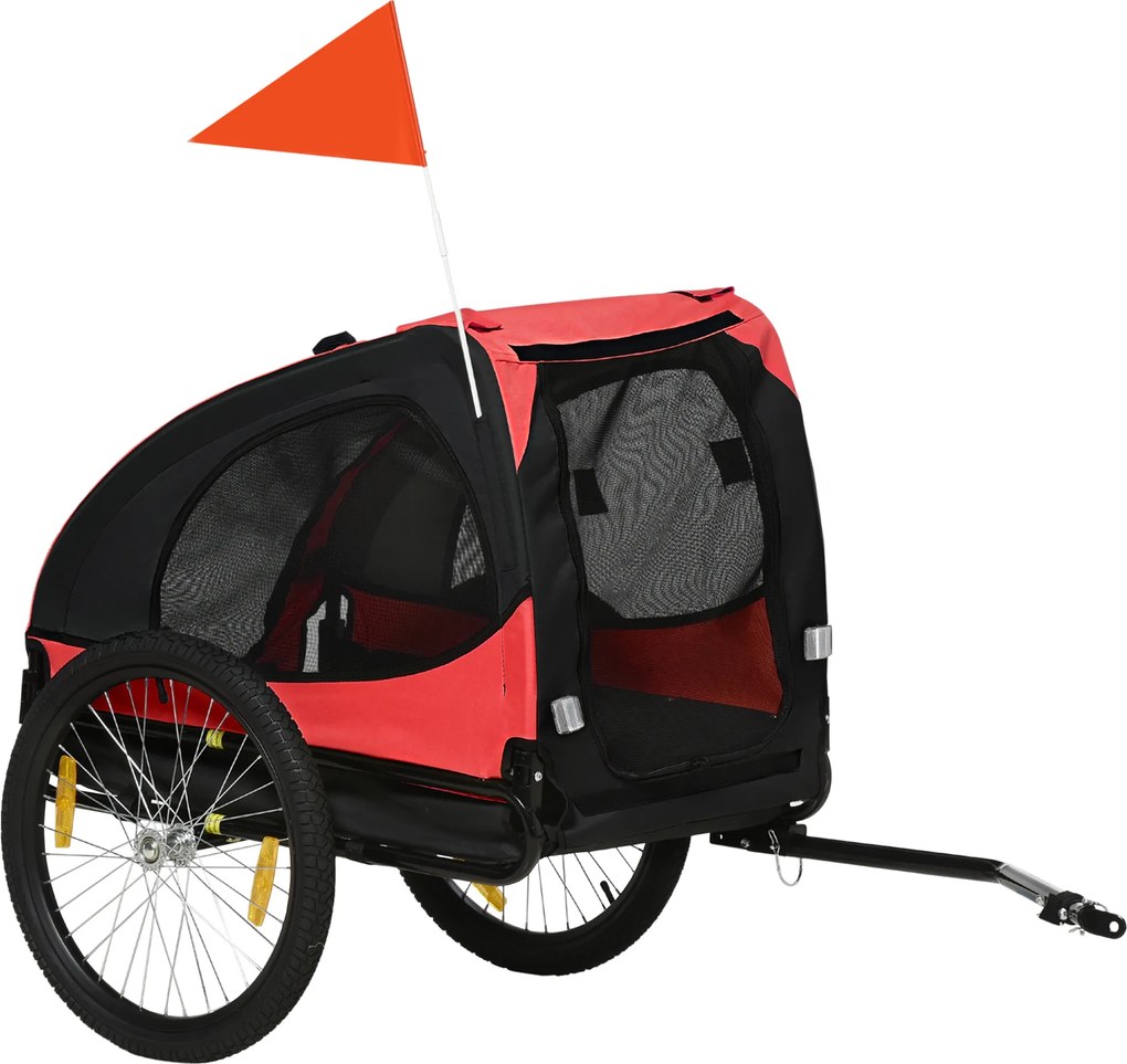 PawHut Reboque para Cães, reboque de bicicleta dobrável para cães, resistente à água, tecido Oxford, metal, 140 x 71 x 83 cm, Vermelho | Aosom Portugal