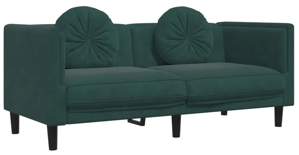 3 pcs conjunto de sofás com almofadas veludo verde-escuro