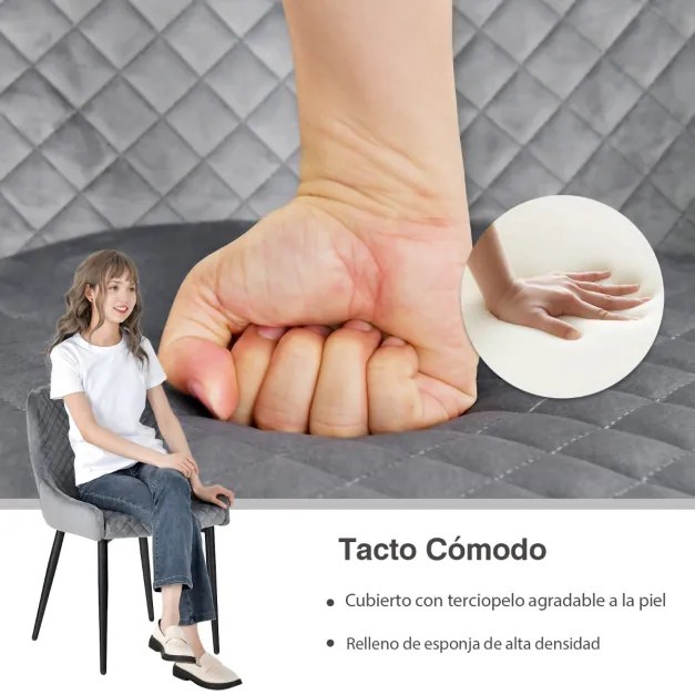Conjunto de 2 cadeiras de jantar com pernas de metal e almofadas ajustáveis Cadeira de cozinha moderna para sala de estar 60 x 52 x 80 cm cinza