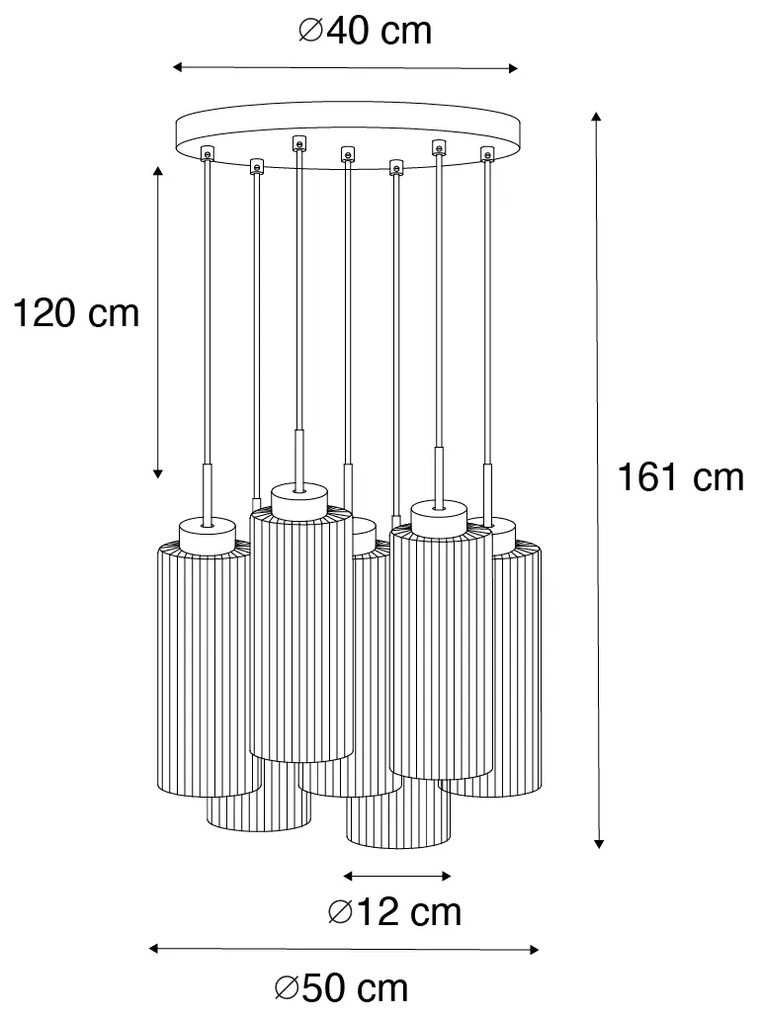 Candeeiro de suspensão Art Déco dourado com vidro 7-luzes - Laura Art Deco
