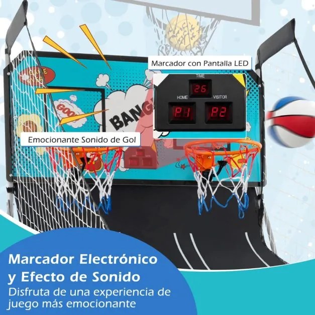 Máquina de basquetebol dobrável com Contador eletrónico e 8 jogos diferentes Turquesa