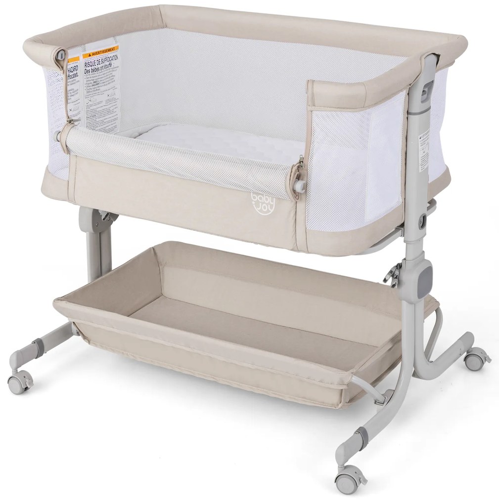 Berço para bebê com cabeceira ajustável em 6 níveis de altura - Cinza