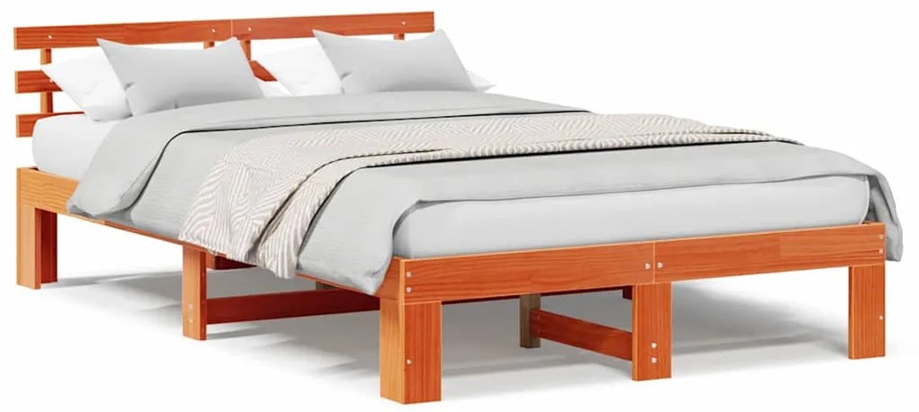 Estrutura de Cama de Madeira de Pinho Castanho Encerado