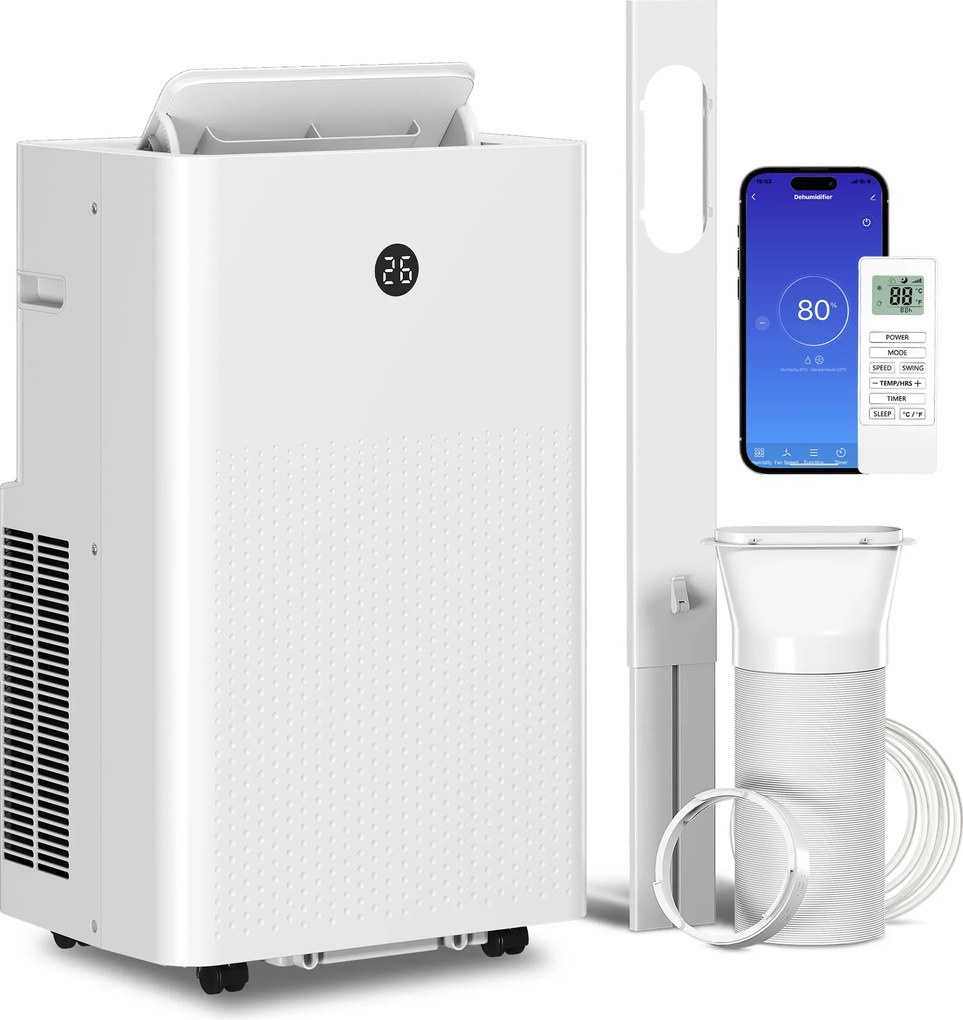 HOMCOM Ar Condicionado Portátil de 12.000 BTU, Ar Condicionado 4 em 1 com Controlo WiFi e por Voz, Refrigeração, Desumidificador, Ventilador, Modo Sono | Aosom Portugal