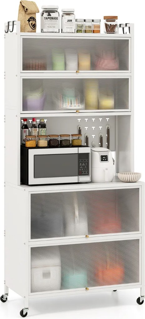Armário de cozinha de 6 níveis buffet  com estantes Portas com Bancada para micro-ondas 80 x 40 x 178 cm Branco