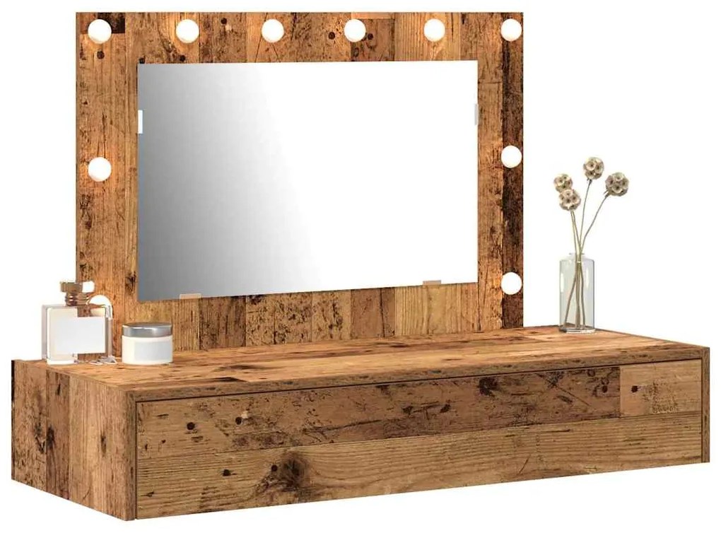 Mesa de Toucador Suspensa com Luzes LED Madeira Antiga