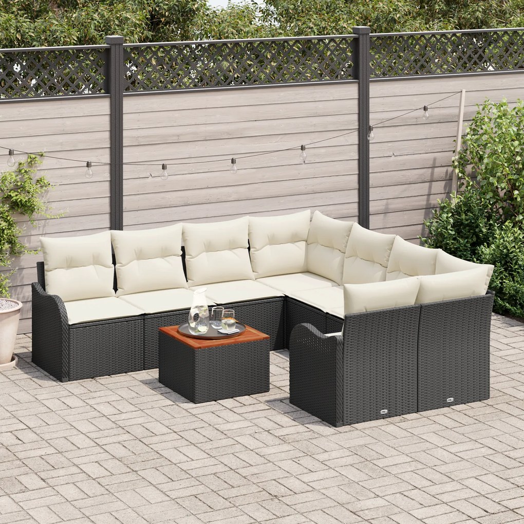 Conjunto de 9 Peças de Sofás para Jardim com Almofadas Preto Rattan Po