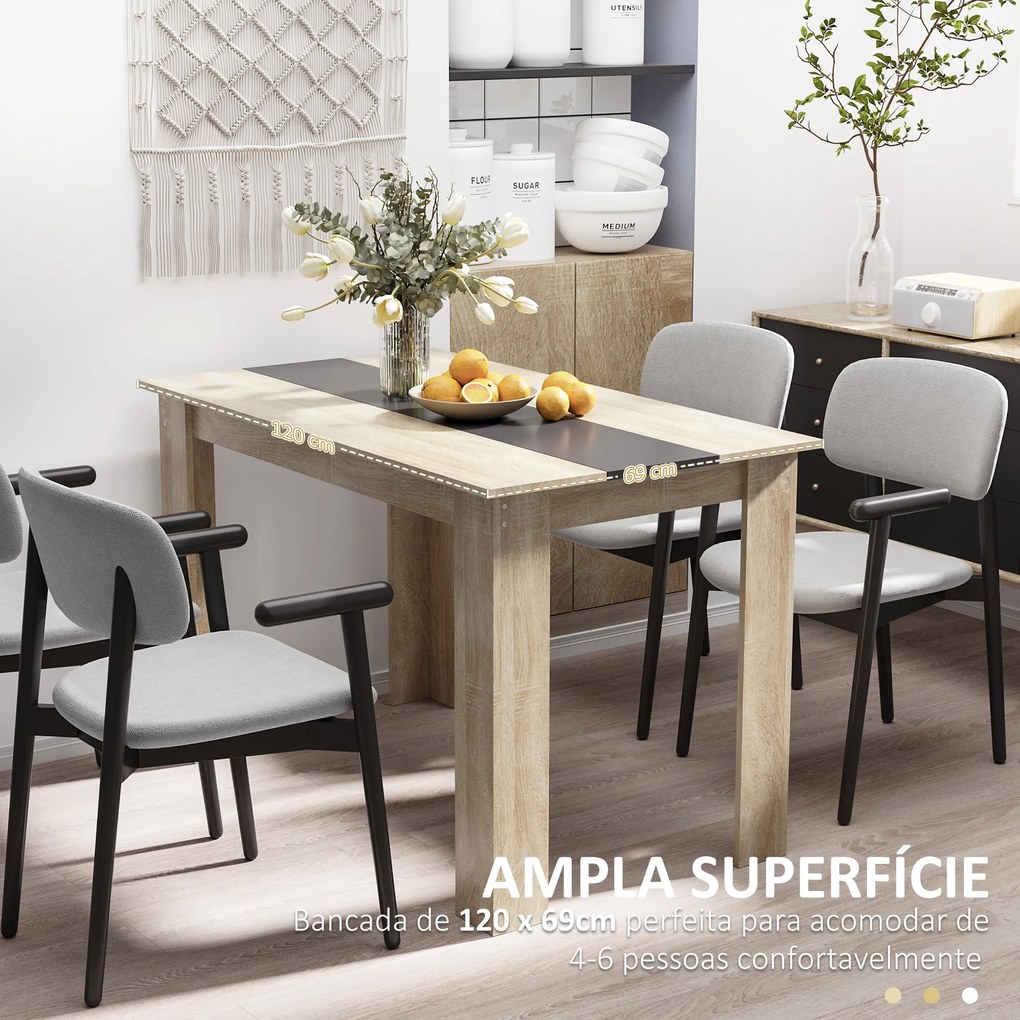 Mesa de Sala de Jantar para 4-6 Pessoas Estilo Moderno com Bancada de Melamina de Madeira Carga 50 kg 120x69x75 cm Madeira e Preto