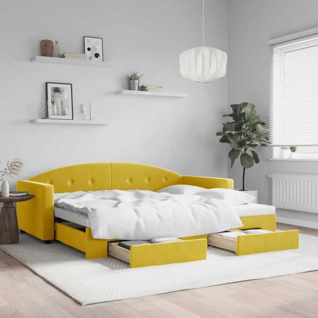vidaXL Sofá-cama com gavetão e gavetas 90x200 cm veludo amarelo