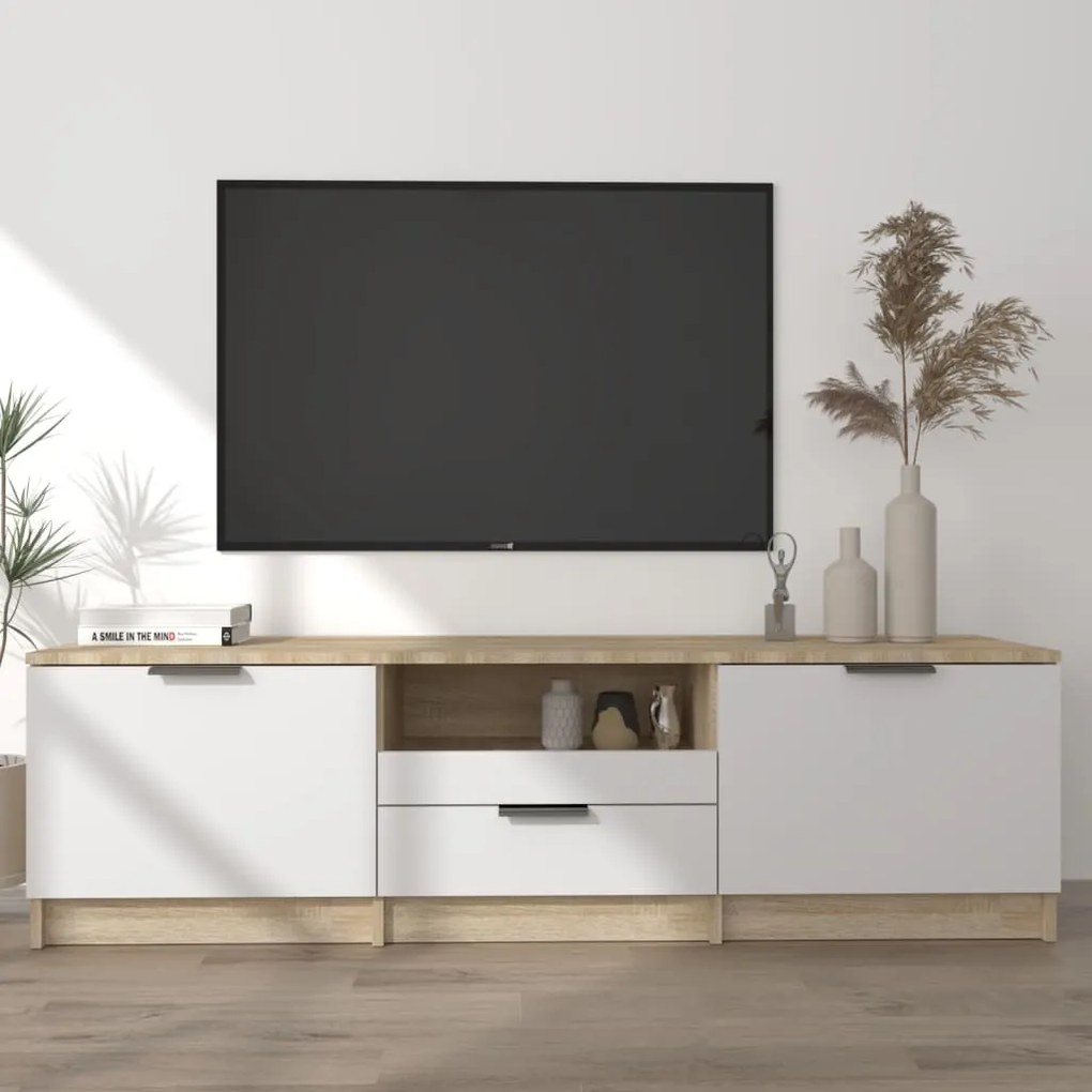 vidaXL Móvel p/ TV 140x35x40 cm madeira processada branco/sonoma