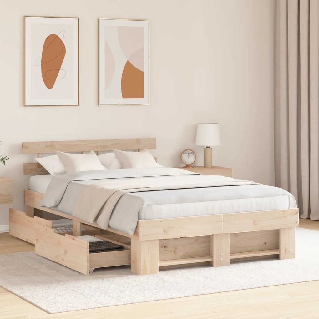 Estrado de Cama com Gavetas 140x190 cm Pinho Maciço