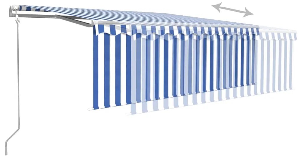 Toldo automático c/ estore/LED/sensor vento 4,5x3 m azul/branco