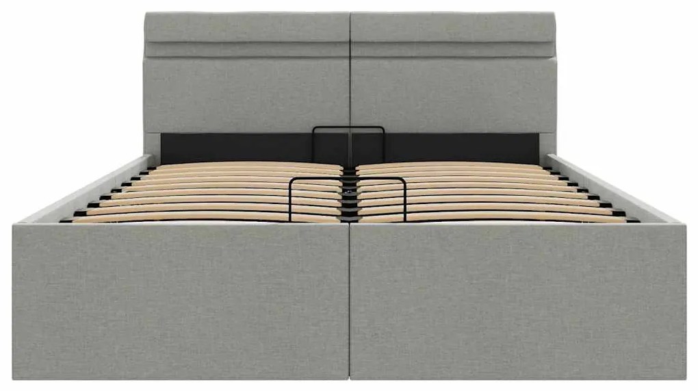 Cama hidráulica c/ arrumação LED 140x200 cm tecido cinza-claro