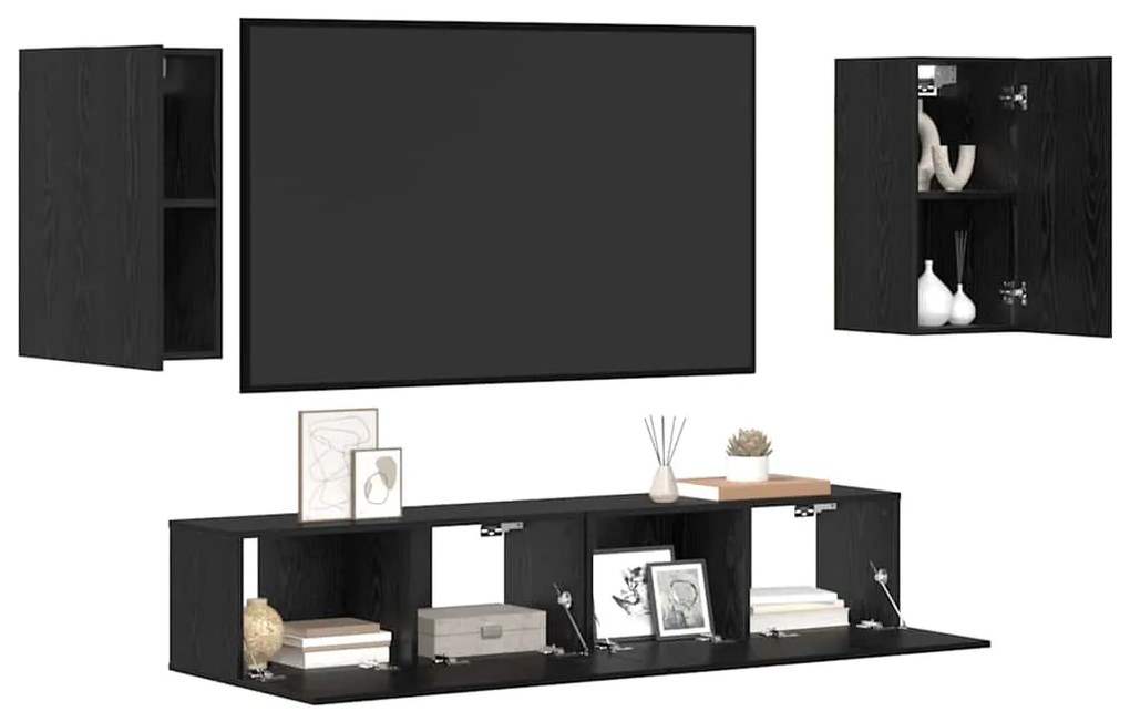 Conjunto de Armários para TV 4 pcs Carvalho Preto