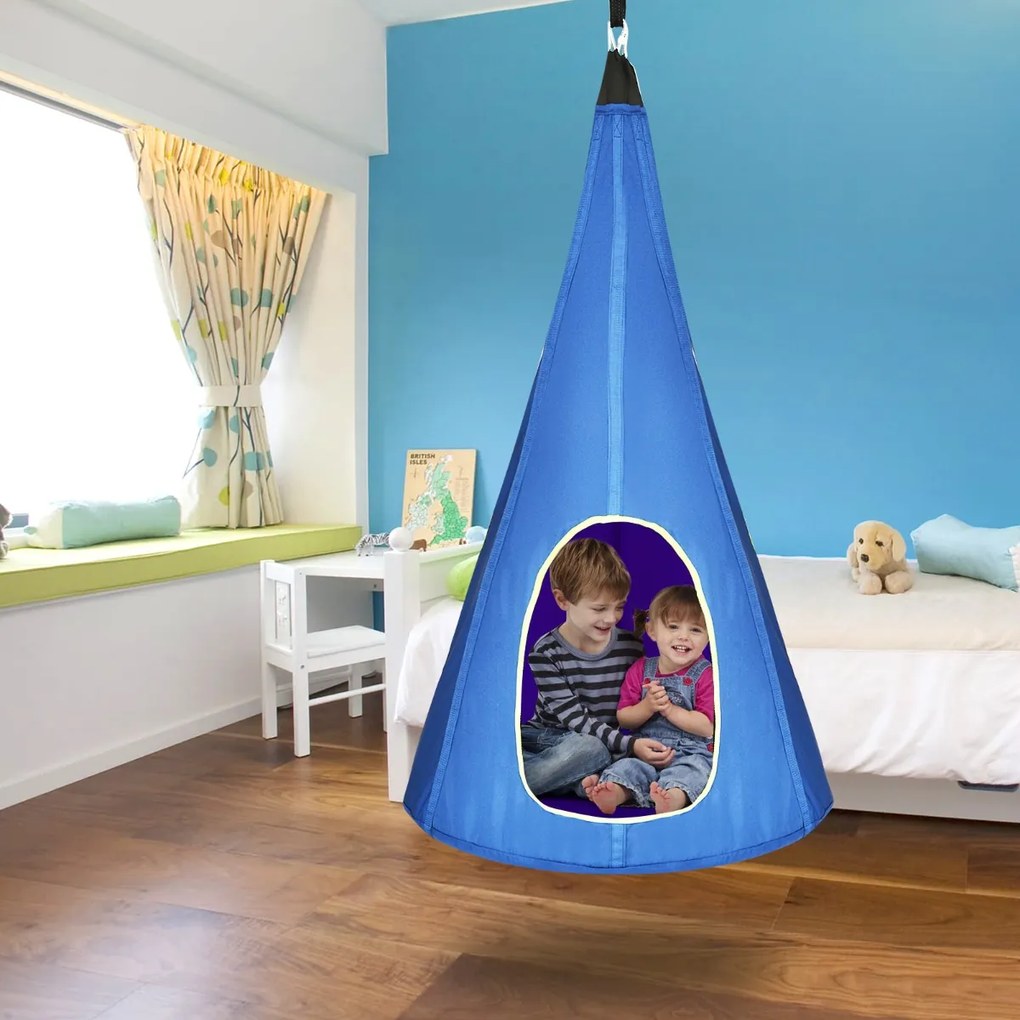 Tenda de brincar destacável com cadeira de baloiço estilo Nest com 2 janelas e corda ajustável com carga de 113 kg Azul