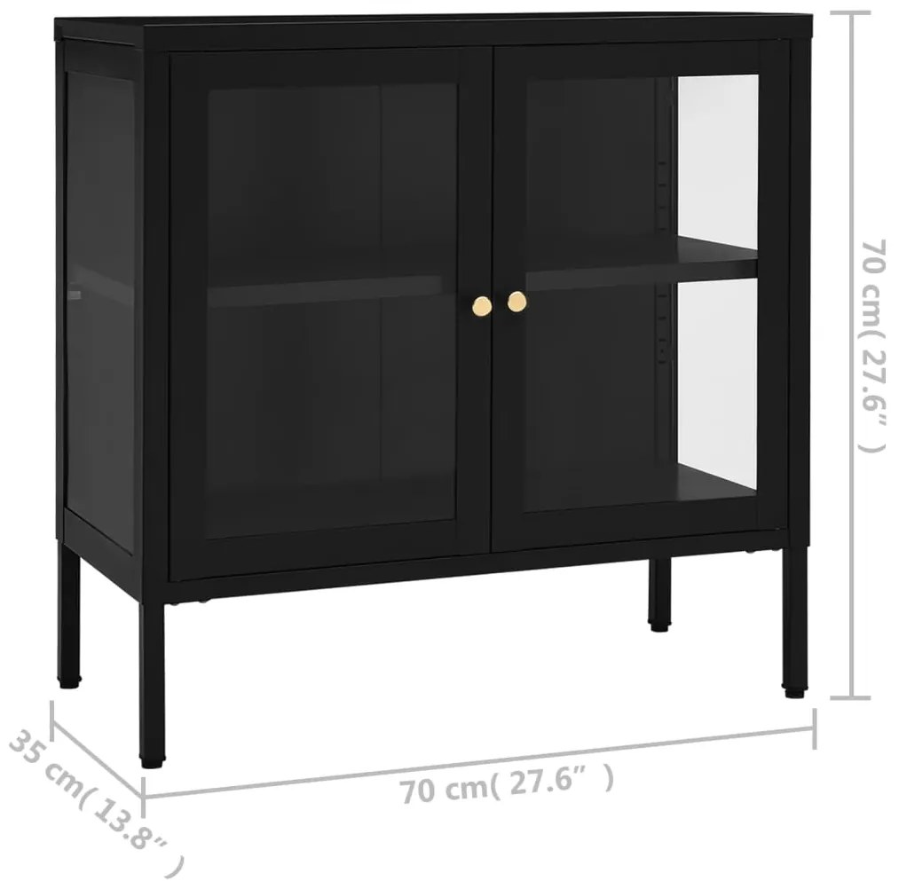 Aparador 70x35x70 cm vidro e aço preto