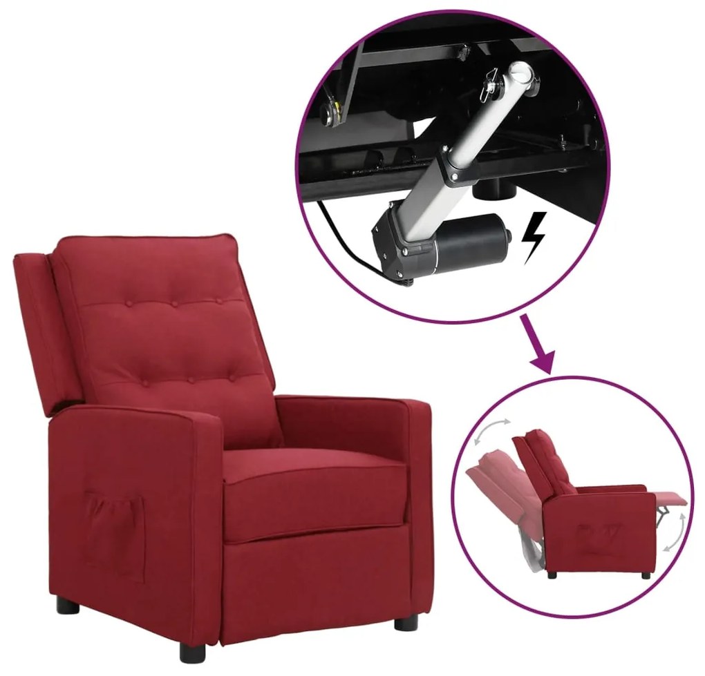 vidaXL Poltrona elevatória tecido vermelho tinto