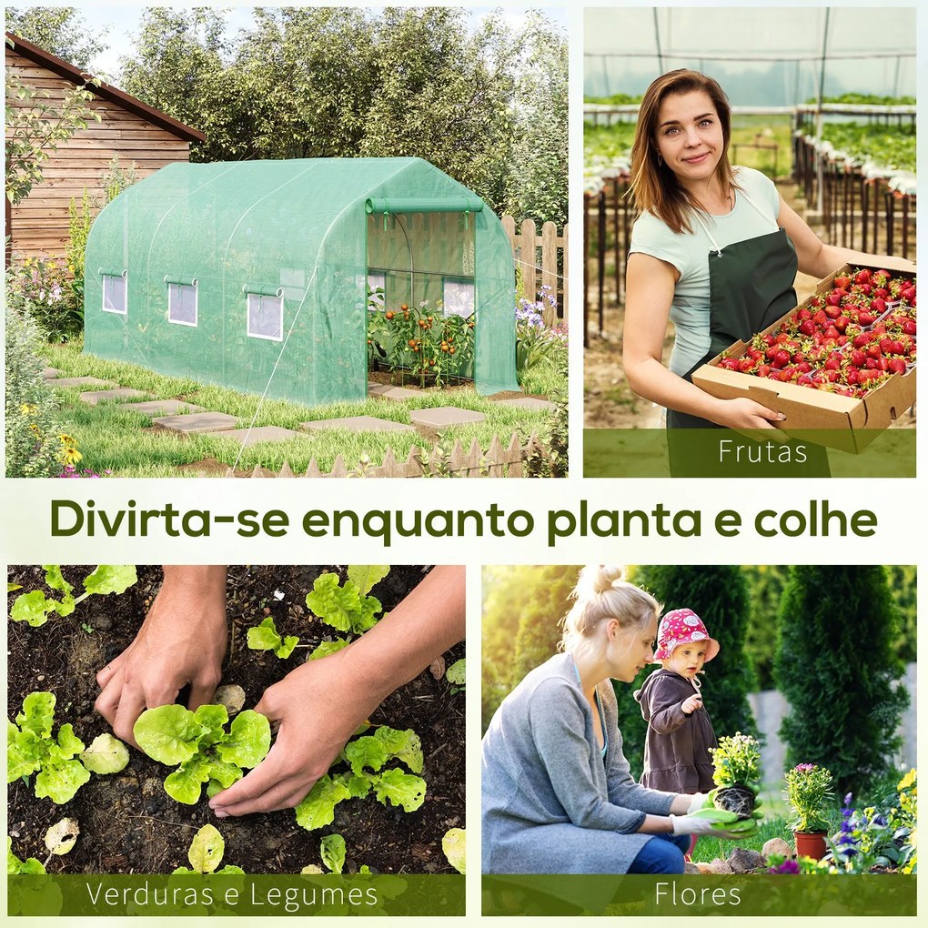 Estufa Tipo Túnel 400x200x200cm Estufa de Jardim com 6 Janelas Transpi