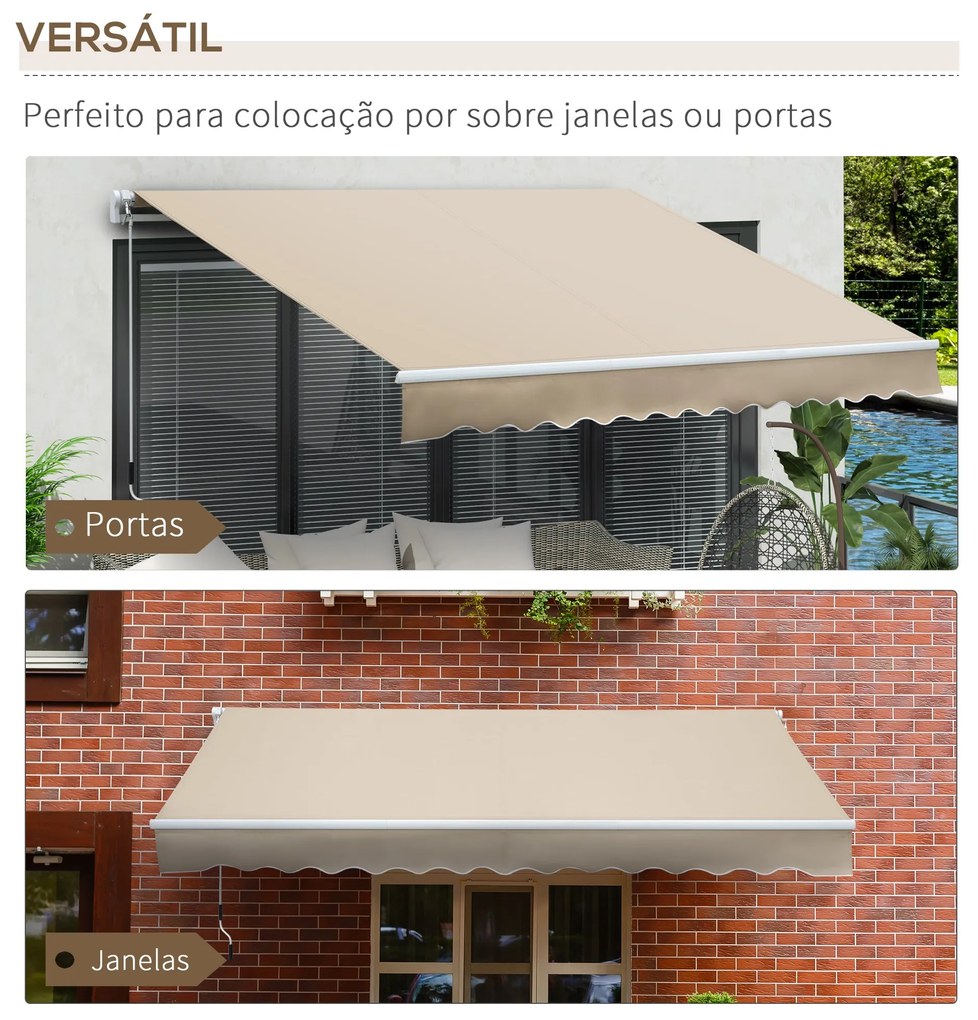 Toldo Manual Retrátil 350x250 cm Toldo para Varanda com Manivela de Me