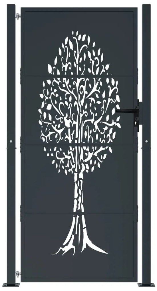 Portão de jardim 105x205 cm aço design árvore antracite