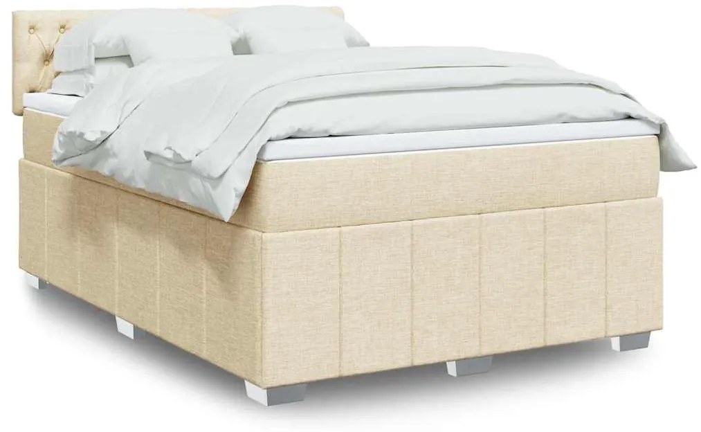 vidaXL Cama com molas/colchão 140x190 cm tecido cor creme