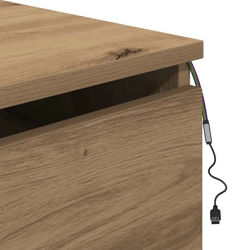 Mesa de cabeceira vidaXL com LED em Carvalho Artisan 50x36x30 cm
