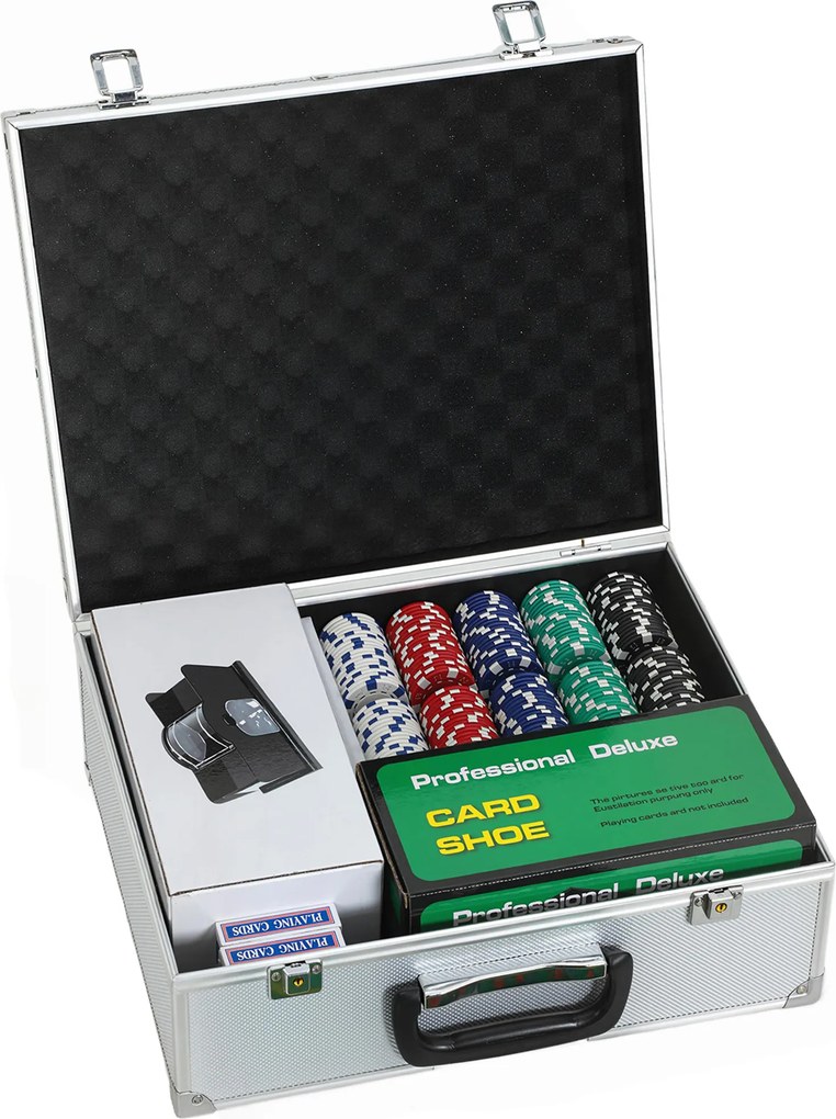 SPORTNOW Maleta de Poker Conjunto Completo 300 Fichas, Cartas de Jogo, Dados, Dealer, Tapete, Chaves, Estojo em ABS, Prata | Aosom Portugal