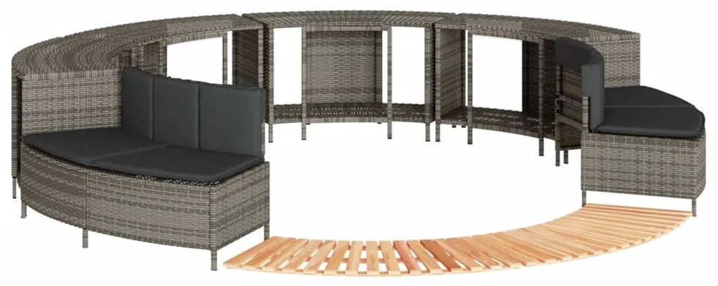 vidaXL Contorno de banheira vime PE e madeira de acácia maciça cinza